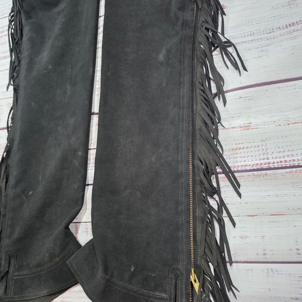 Hobby Horse Show Chaps Womens Medium Black Good Ultrasuede Fringe Western Riding - Picture 7 of 16